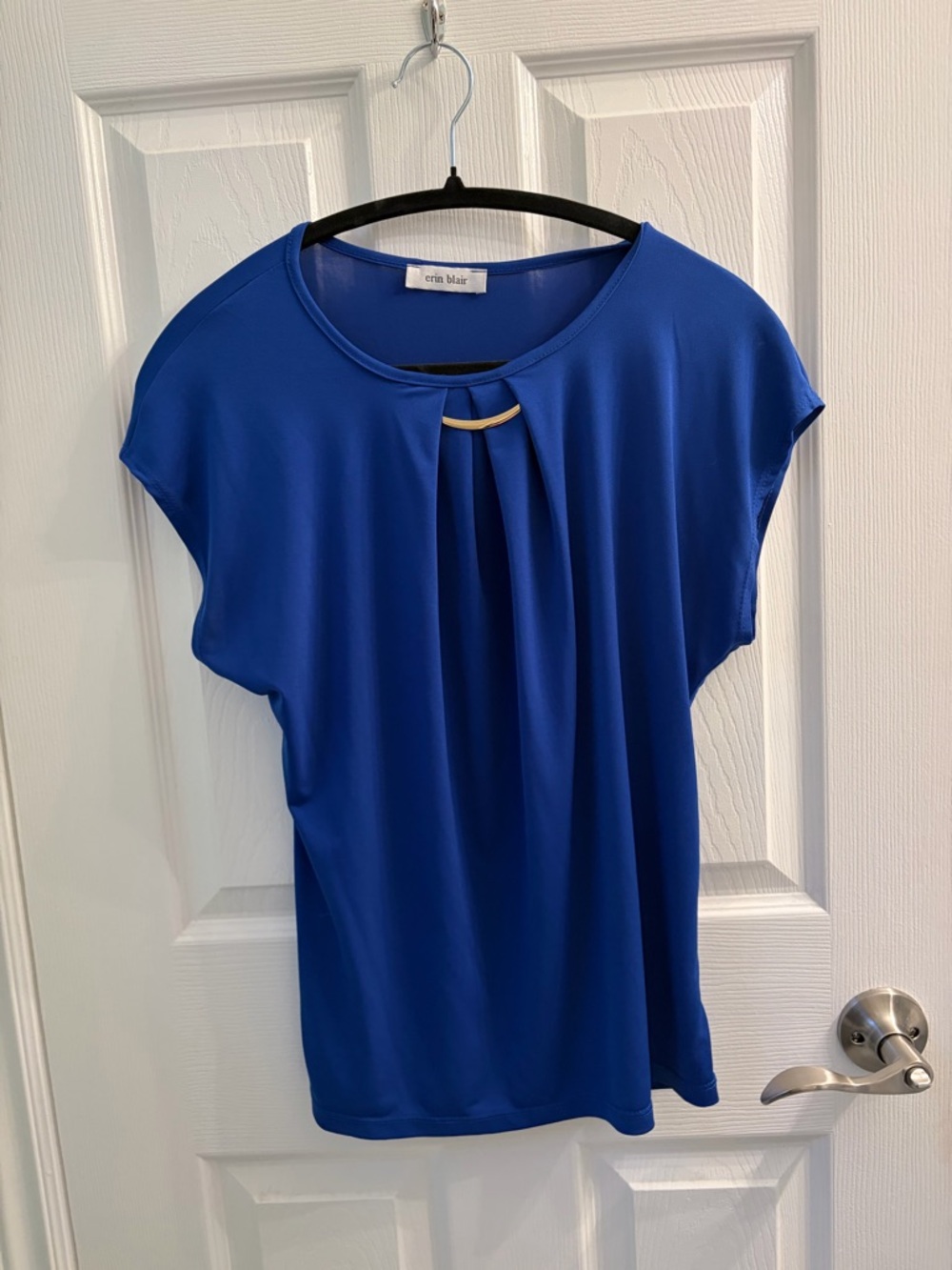 Pleated Royal Blue Keyhole Blouse